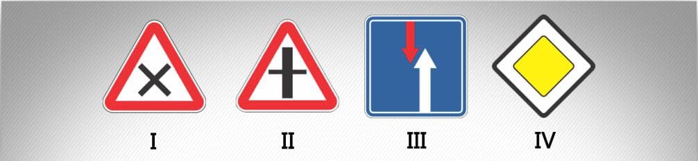 მოცემული საგზაო ნიშნებიდან რომლის მოქმედების ზონაში ენიჭება მძღოლს არარეგულირებული გზაჯვარედინის გავლის უპირატესობა?