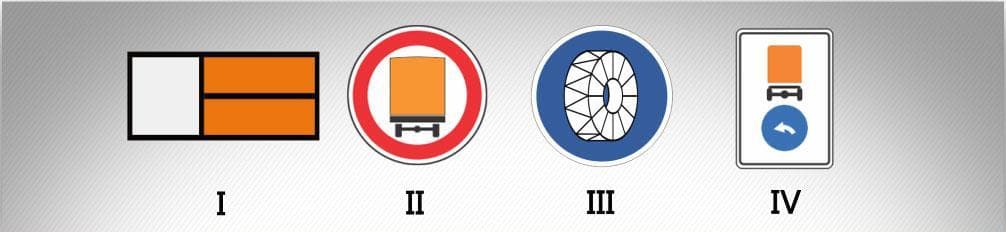 Which of the following road signs prohibits the movement of vehicles carrying dangerous goods that, according to the legislation, must be marked with a corresponding identification sign?